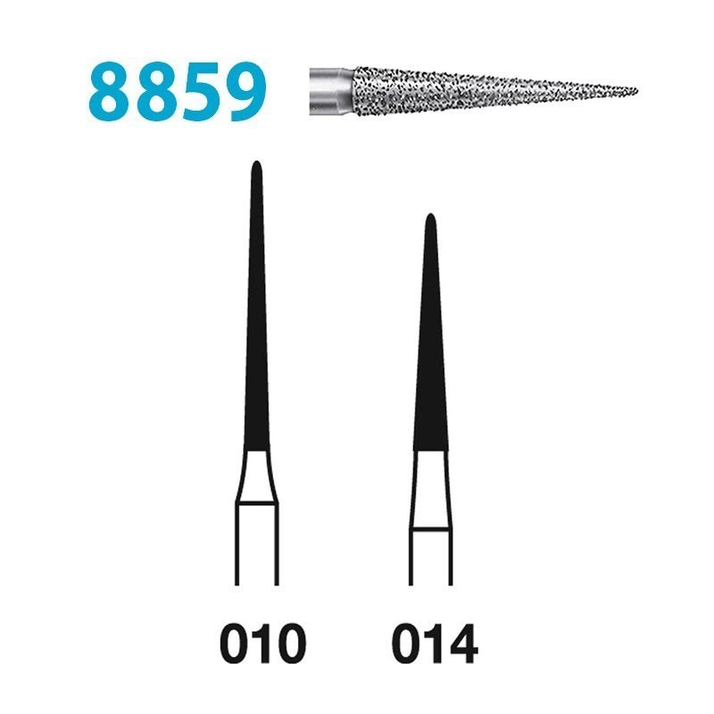 Fraises Diamant Turbine Grain Fine 8859 (010-014) Pointu Extra Long 5 Unites