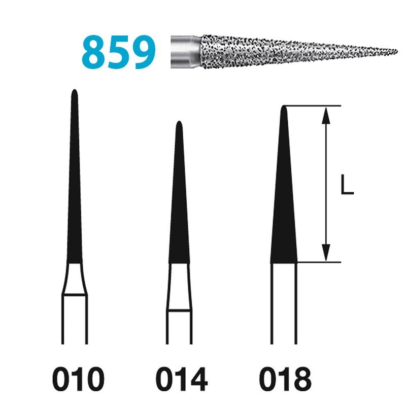 Fraises Diamant Turbine Grain Moyen 859 (010-018) Pointu Extra Long 5 Unites